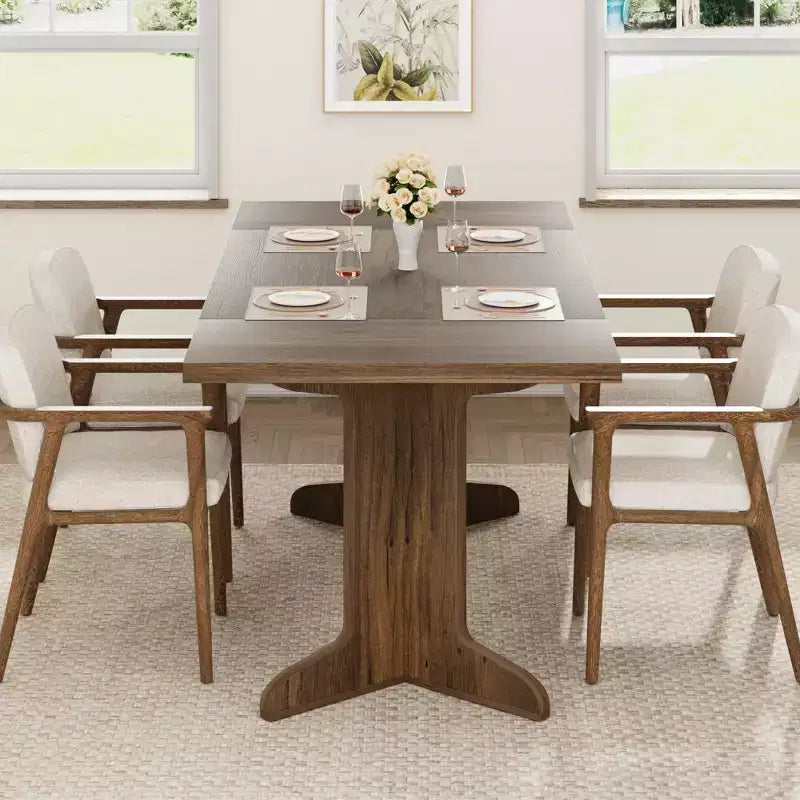Tavolo da pranzo in legno da 71 pollici per 6-8 persone, tavolo da cucina rettangolare moderno stile coloniale con gambe in legno uniche, piano spesso, struttura robusta, per sala da pranzo