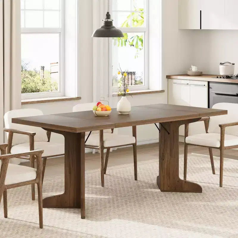 Tavolo da pranzo in legno da 71 pollici per 6-8 persone, tavolo da cucina rettangolare moderno stile coloniale con gambe in legno uniche, piano spesso, struttura robusta, per sala da pranzo