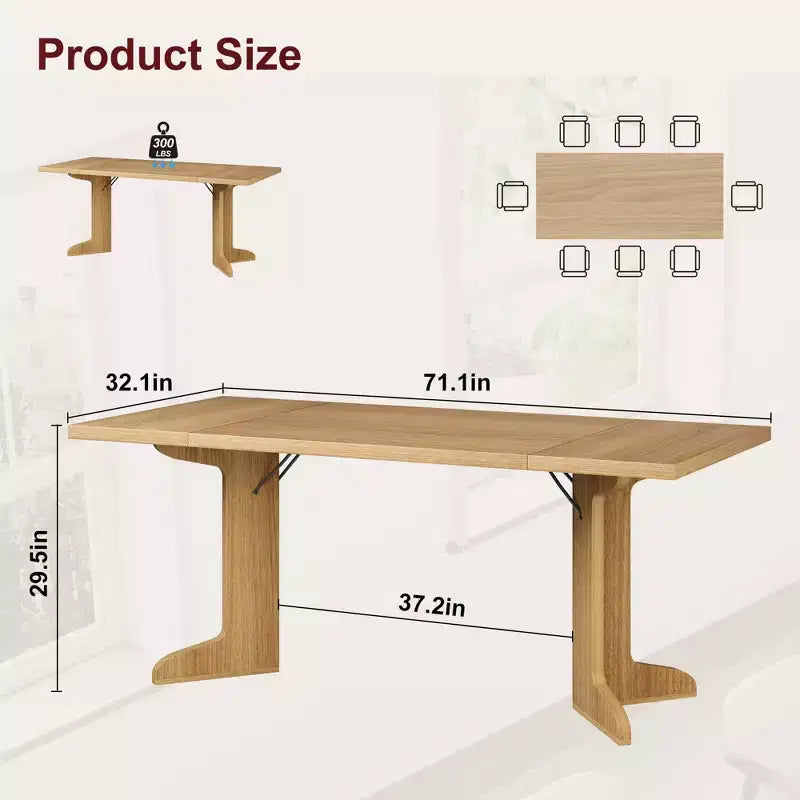 Tavolo da pranzo in legno da 71 pollici per 6-8 persone, tavolo da cucina rettangolare moderno stile coloniale con gambe in legno uniche, piano spesso, struttura robusta, per sala da pranzo