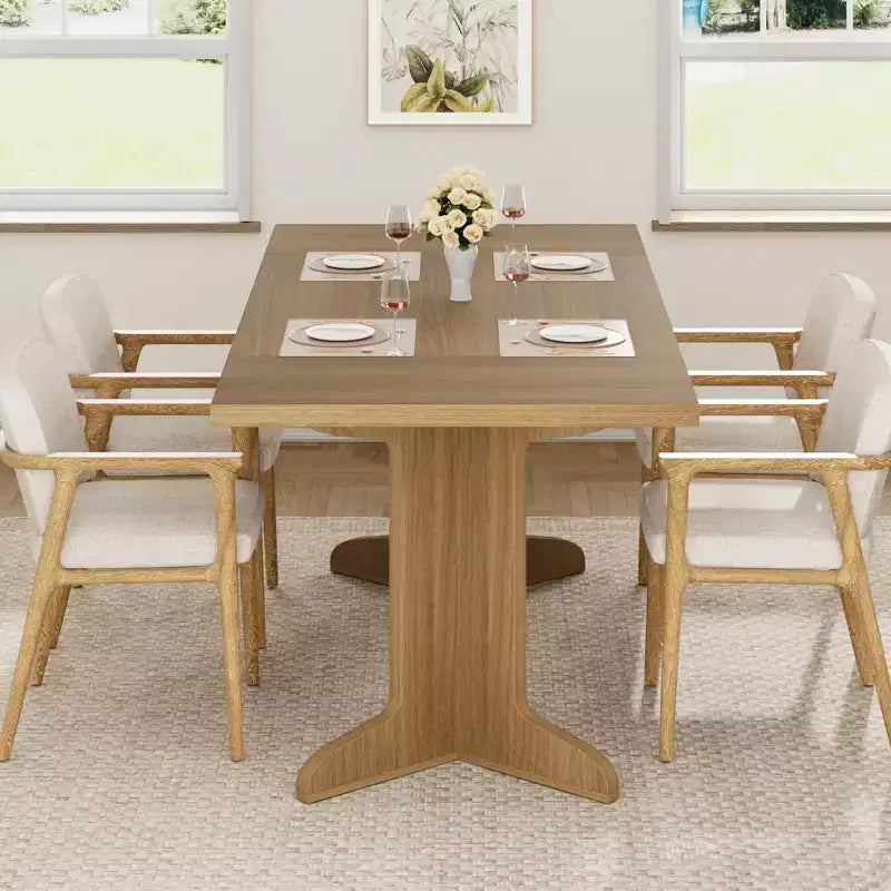 Tavolo da pranzo in legno da 71 pollici per 6-8 persone, tavolo da cucina rettangolare moderno stile coloniale con gambe in legno uniche, piano spesso, struttura robusta, per sala da pranzo