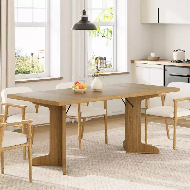Tavolo da pranzo in legno da 71 pollici per 6-8 persone, tavolo da cucina rettangolare moderno stile coloniale con gambe in legno uniche, piano spesso, struttura robusta, per sala da pranzo