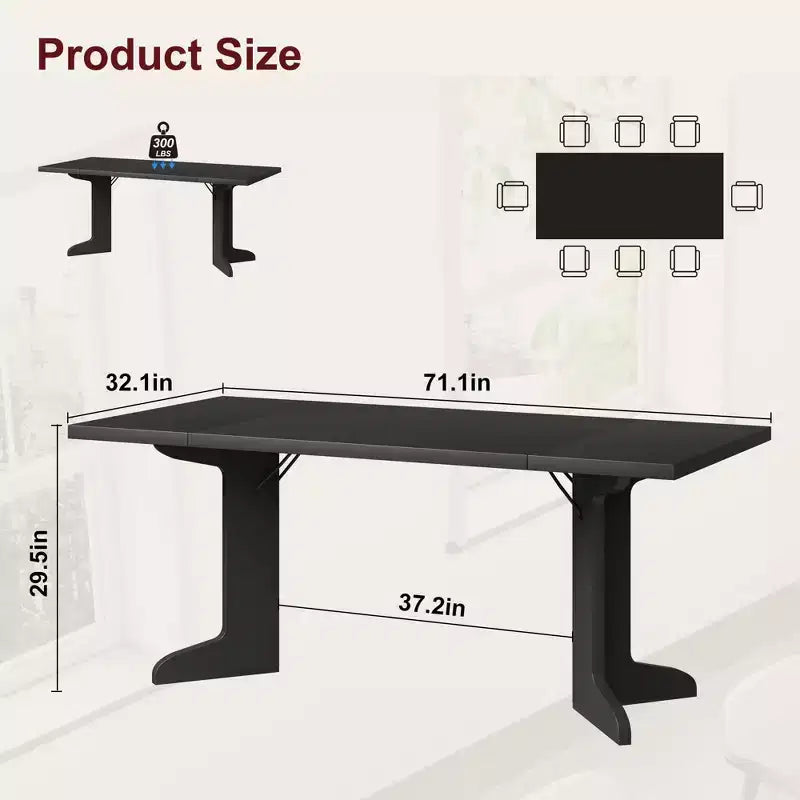 Tavolo da pranzo in legno da 71 pollici per 6-8 persone, tavolo da cucina rettangolare moderno stile coloniale con gambe in legno uniche, piano spesso, struttura robusta, per sala da pranzo