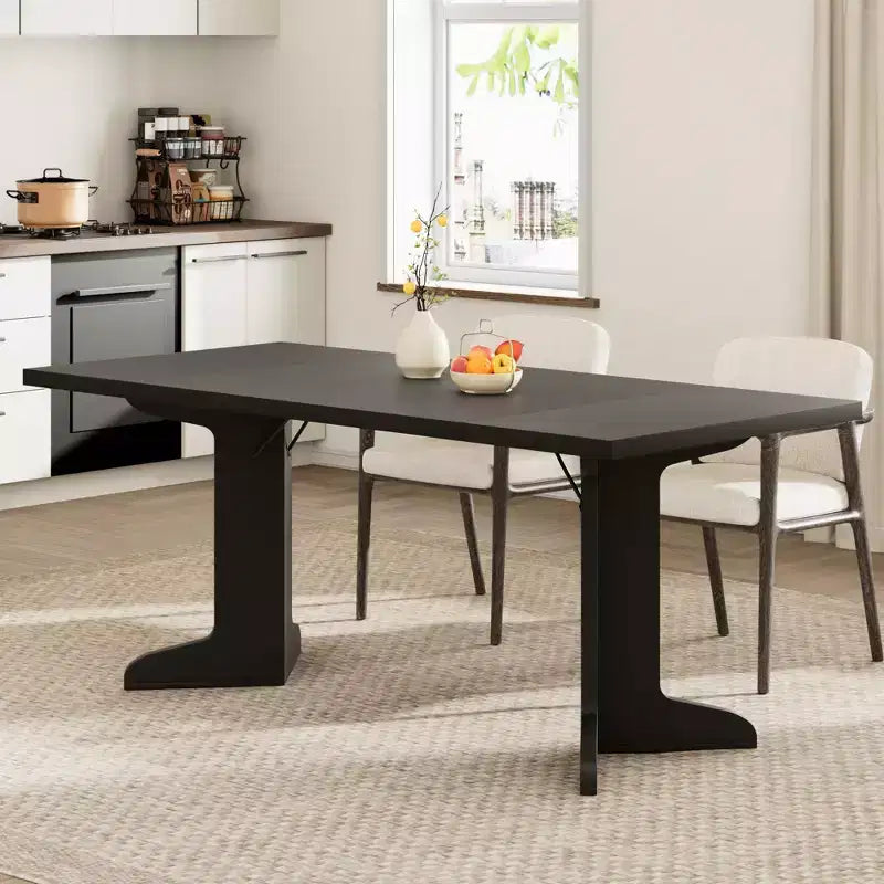 Tavolo da pranzo in legno da 71 pollici per 6-8 persone, tavolo da cucina rettangolare moderno stile coloniale con gambe in legno uniche, piano spesso, struttura robusta, per sala da pranzo