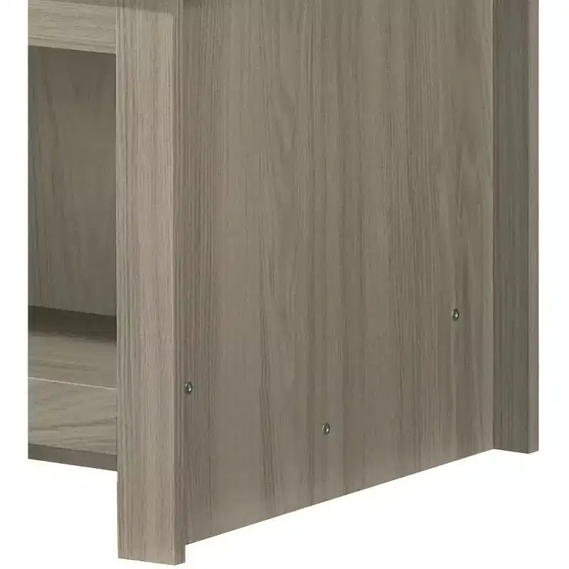 Nyla 43W Tavolino da caffè in rovere grigio con ripiani aperti, ripiani frontali e posteriori con finitura noce, piano del tavolo a contrasto, tavolino da salotto