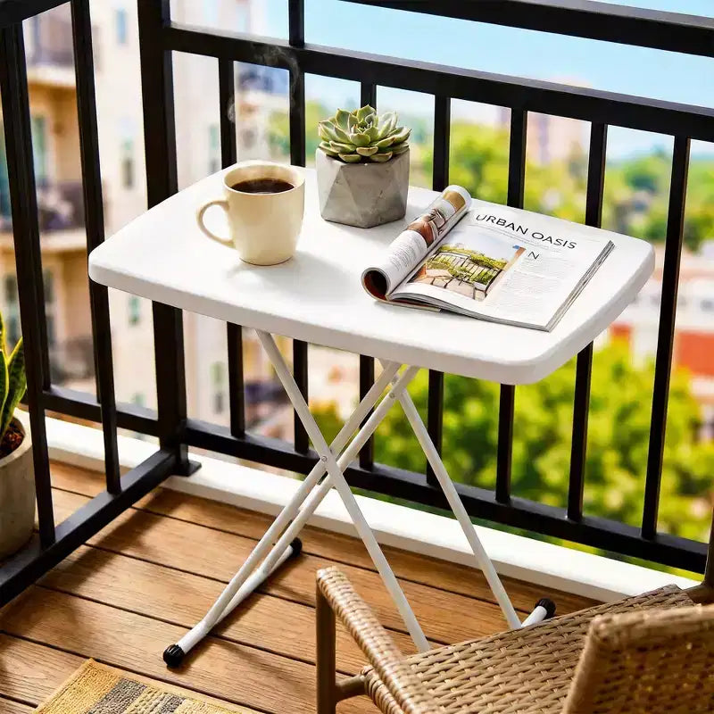 Tavolino Pieghevole Regolabile in Altezza, Struttura in Metallo, Tavolo Rettangolare per Snack e Laptop per Dormitorio, Camera da Letto, Soggiorno, Campeggio, Bianco