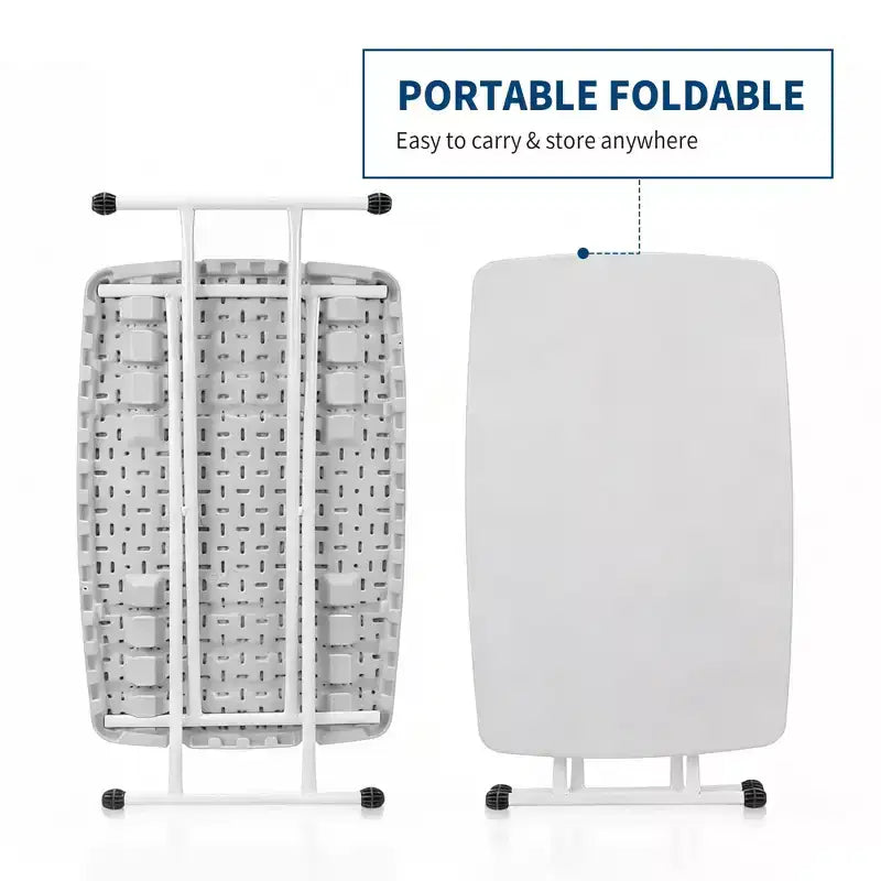 Tavolino Pieghevole Regolabile in Altezza, Struttura in Metallo, Tavolo Rettangolare per Snack e Laptop per Dormitorio, Camera da Letto, Soggiorno, Campeggio, Bianco