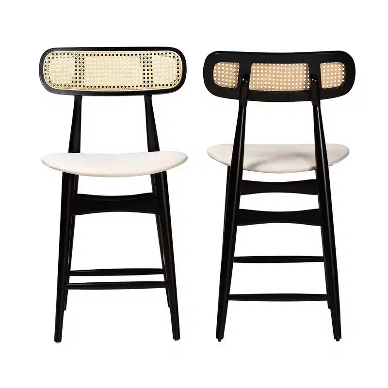 Baxton Studio 2pc Tarana Fabric and Wood Counter Height Barstools Cream/Black/Light Brown:Kitchen Stools