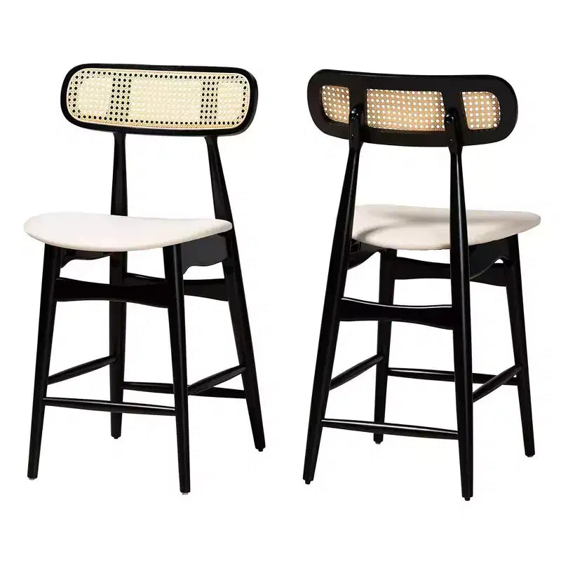 Sgabelli da Bar Altezza Bancone Baxton Studio 2pz Tarana in Tessuto e Legno Crema/Nero/Marrone Chiaro:Sgabelli da Cucina