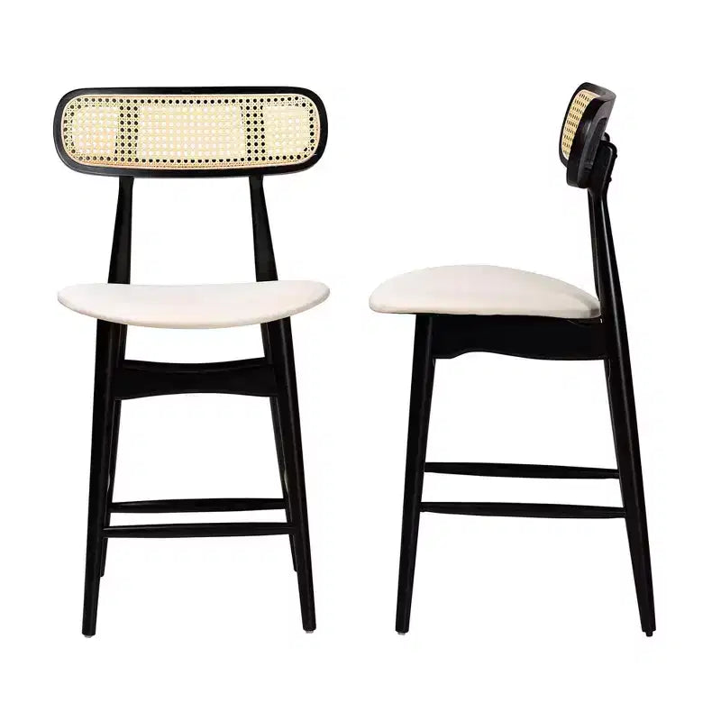 Sgabelli da Bar Altezza Bancone Baxton Studio 2pz Tarana in Tessuto e Legno Crema/Nero/Marrone Chiaro:Sgabelli da Cucina