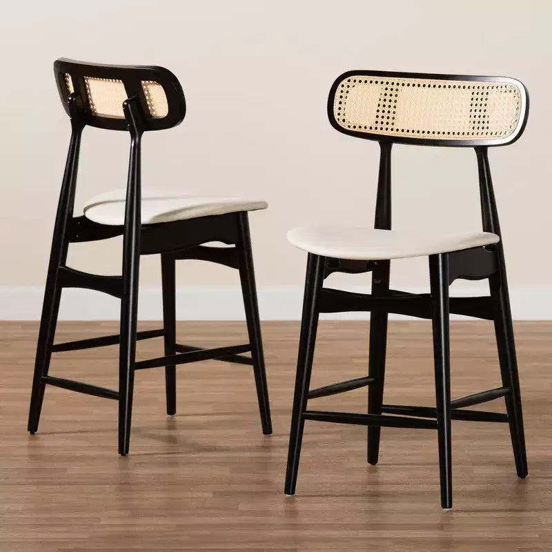 Sgabelli da Bar Altezza Bancone Baxton Studio 2pz Tarana in Tessuto e Legno Crema/Nero/Marrone Chiaro:Sgabelli da Cucina