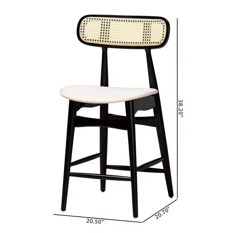 Sgabelli da Bar Altezza Bancone Baxton Studio 2pz Tarana in Tessuto e Legno Crema/Nero/Marrone Chiaro:Sgabelli da Cucina