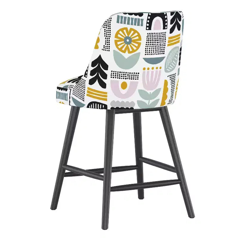 Skyline Furniture Sgabello da Bar Altezza Bancone Sherrie in Fantasia Botanica Helsinki Block Lavanda: Moderno Quadrato Imbottito, Struttura in Legno di Gomma