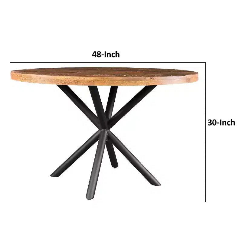 Tavolo da Pranzo Artigianale The Urban Port da 48" con Piano Rotondo in Legno Massello di Mango e Gambe Incrociate in Ferro, Marrone Naturale/Nero