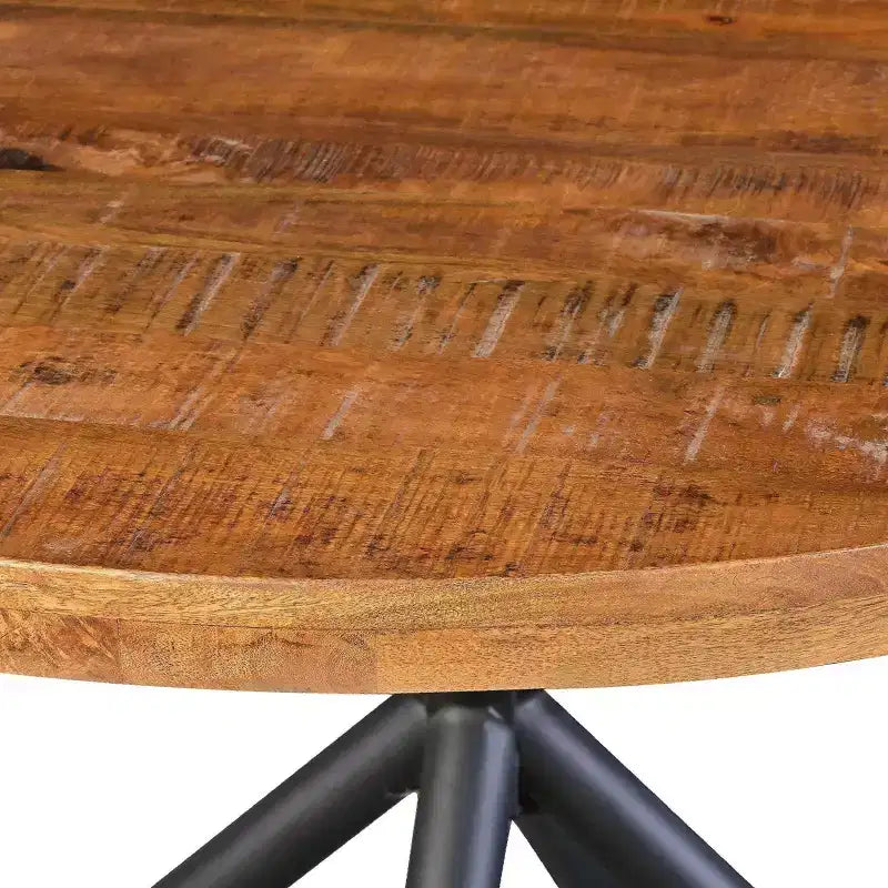 Tavolo da Pranzo Artigianale The Urban Port da 48" con Piano Rotondo in Legno Massello di Mango e Gambe Incrociate in Ferro, Marrone Naturale/Nero