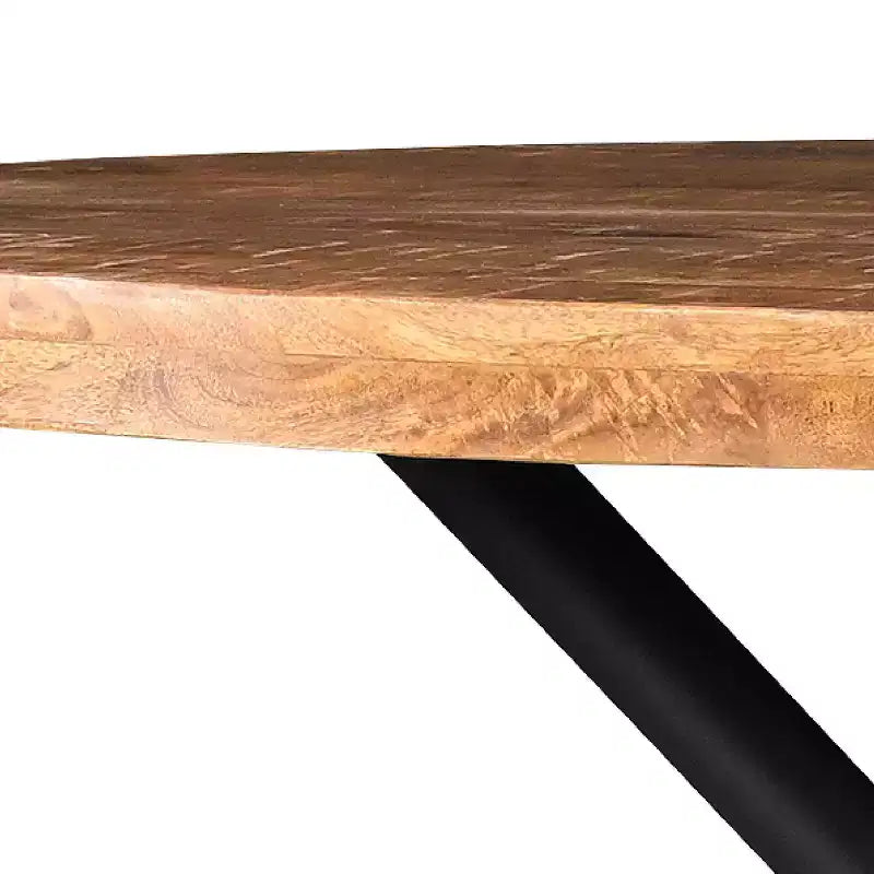 Tavolo da Pranzo Artigianale The Urban Port da 48" con Piano Rotondo in Legno Massello di Mango e Gambe Incrociate in Ferro, Marrone Naturale/Nero