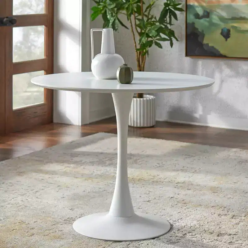 Tavolo da pranzo rotondo con piedistallo Buylateral Rho Faux Marble 35.5" tutto bianco
