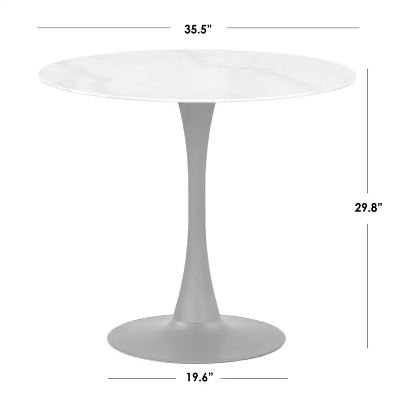 Tavolo da pranzo rotondo con piedistallo Buylateral Rho Faux Marble 35.5" tutto bianco