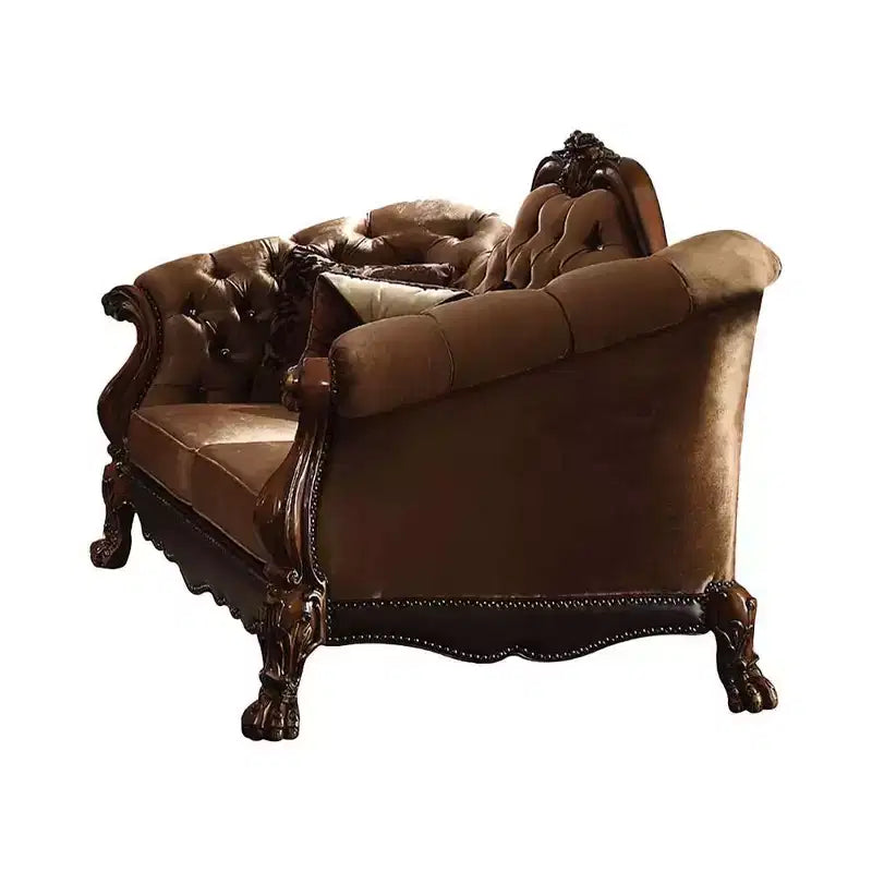 Acme Furniture Dresden Sofa Golden Brown Velvet/Cherry Oak Finish