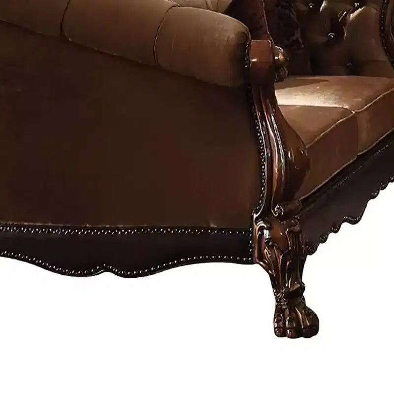 Divano Acme Furniture Dresden in velluto marrone dorato/finitura rovere ciliegio