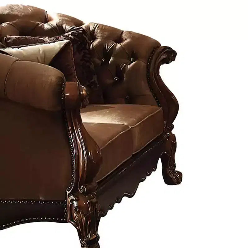 Divano Acme Furniture Dresden in velluto marrone dorato/finitura rovere ciliegio