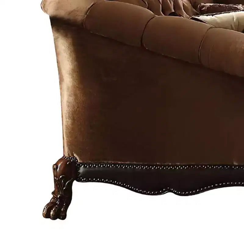 Divano Acme Furniture Dresden in velluto marrone dorato/finitura rovere ciliegio