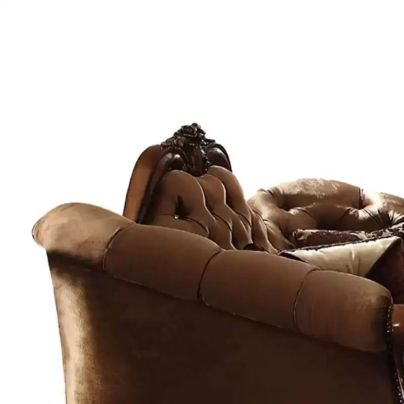 Divano Acme Furniture Dresden in velluto marrone dorato/finitura rovere ciliegio