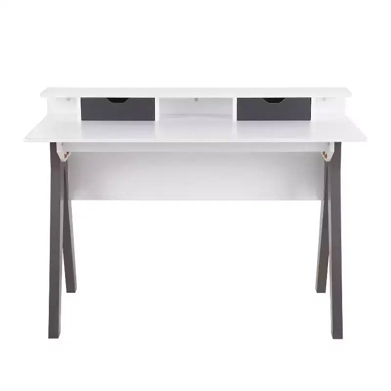 LumiSource Wishbone Scrivania Contemporanea in Legno Grigio/Bianco:: Postazione da Ufficio Moderno di Metà Secolo con Cassetto e Ripiano