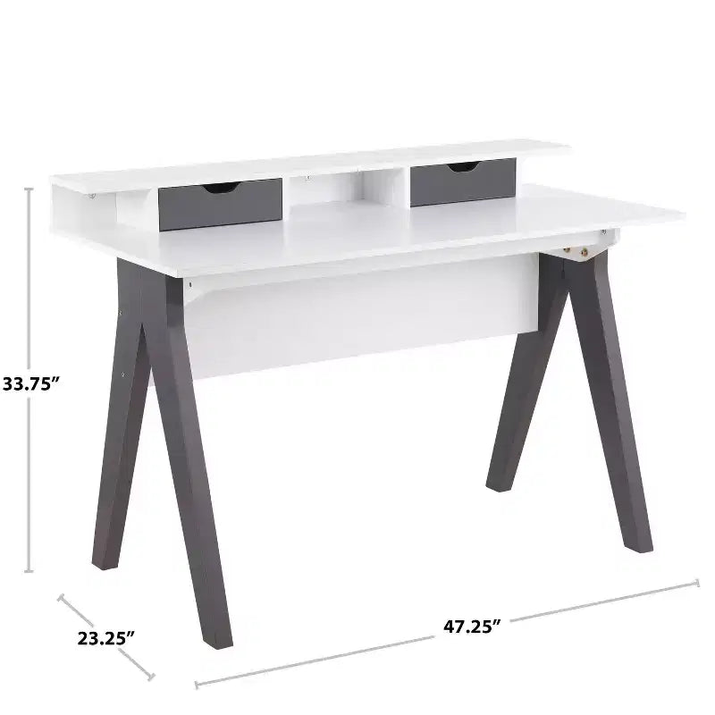 LumiSource Wishbone Scrivania Contemporanea in Legno Grigio/Bianco:: Postazione da Ufficio Moderno di Metà Secolo con Cassetto e Ripiano