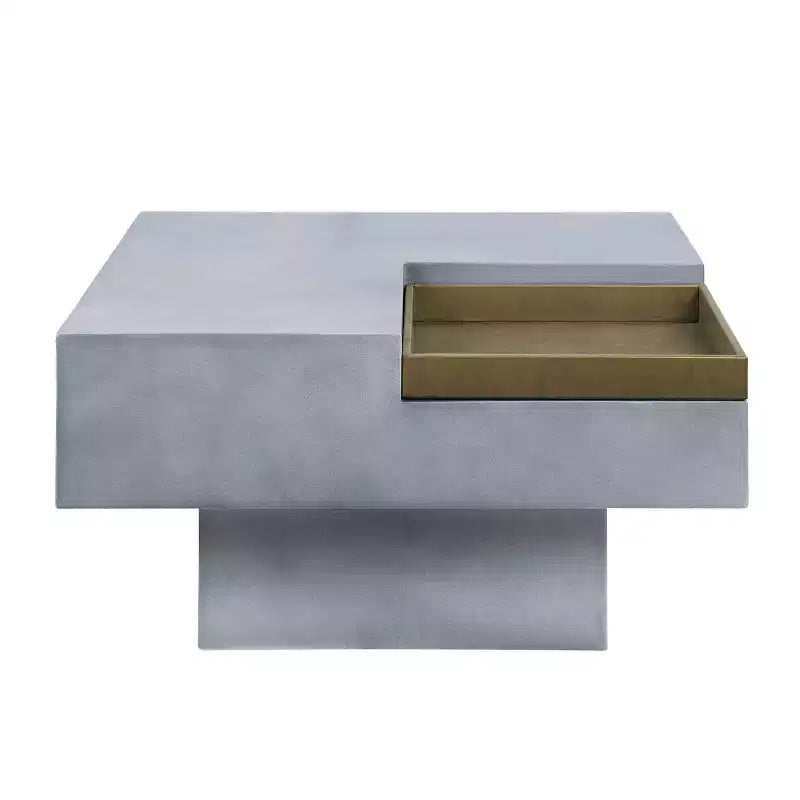 31.5" Kailano Coffee Table Weathered Gray Finish - Acme Furniture: Square Pedestal, Removable Tray, Cement Top