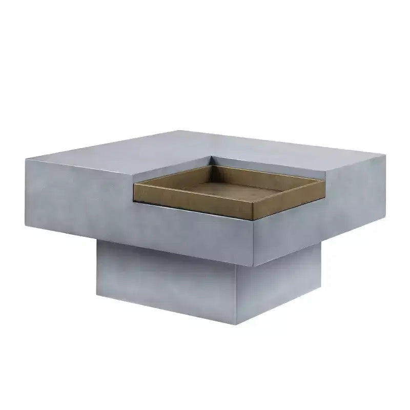 Tavolino da caffè Kailano da 31,5" con finitura grigio anticato - Acme Furniture: Base quadrata, vassoio rimovibile, piano in cemento