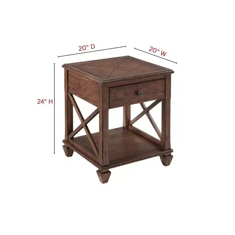 Tavolino quadrato in legno Bridgton da 21" con cassetto color ciliegio - Alaterre Furniture