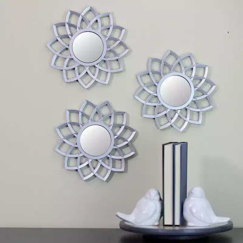 Northlight Set di 3 specchi floreali ad arco argento opaco Decorazione murale 10