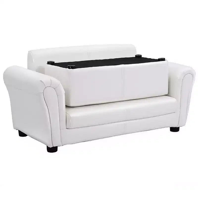 Costway Divano Poltrona per Bambini Bianco con Pouf Regalo di Compleanno per Bambini