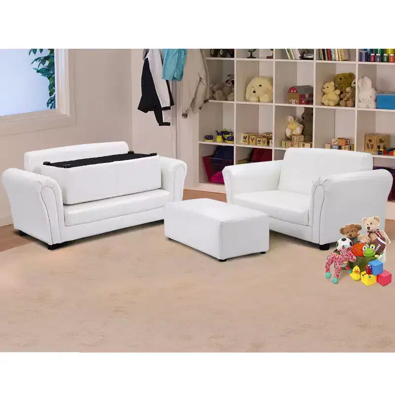 Costway Divano Poltrona per Bambini Bianco con Pouf Regalo di Compleanno per Bambini