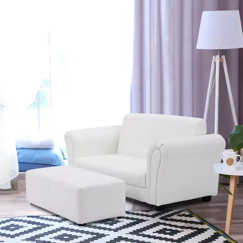 Costway Divano Poltrona per Bambini Bianco con Pouf Regalo di Compleanno per Bambini