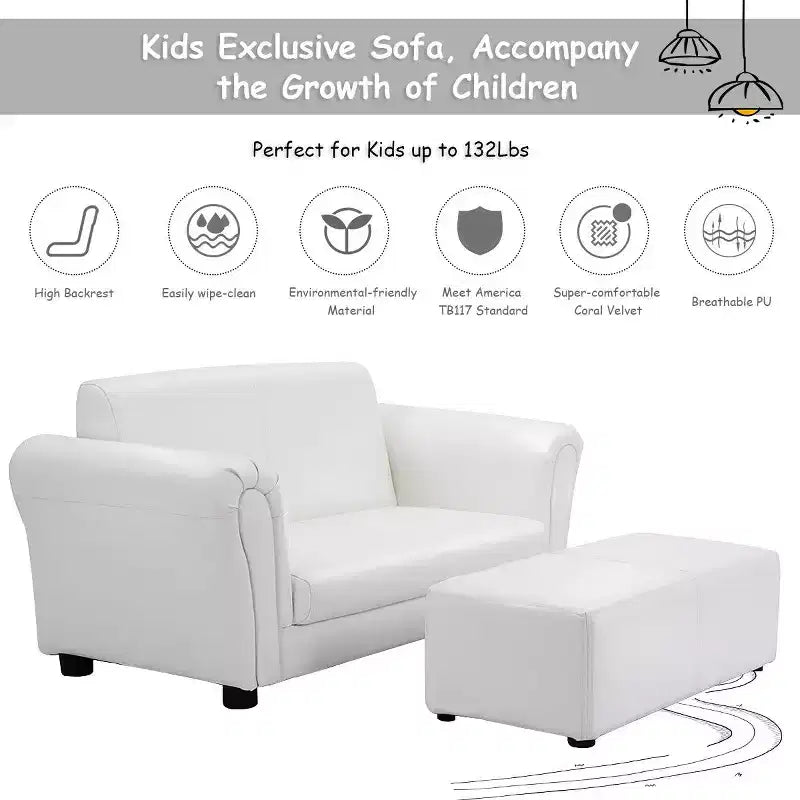 Costway Divano Poltrona per Bambini Bianco con Pouf Regalo di Compleanno per Bambini