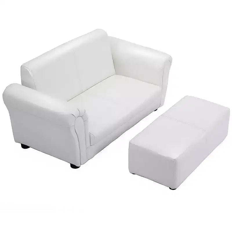 Costway Divano Poltrona per Bambini Bianco con Pouf Regalo di Compleanno per Bambini