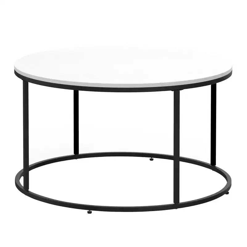 Tavolino da caffè moderno HOMCOM, tavolino rotondo con struttura in metallo nero per soggiorno, bianco