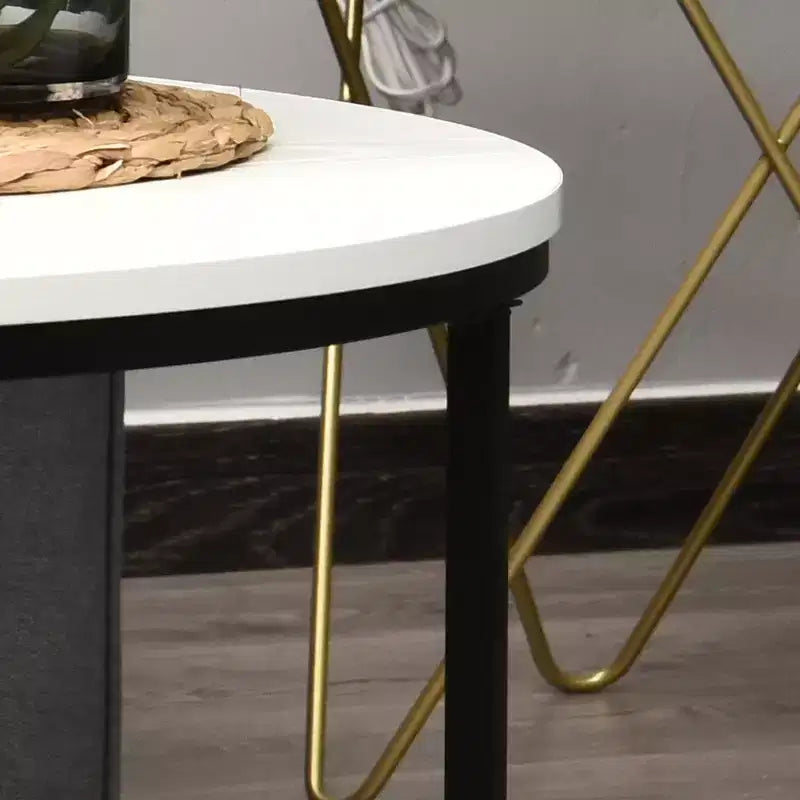Tavolino da caffè moderno HOMCOM, tavolino rotondo con struttura in metallo nero per soggiorno, bianco