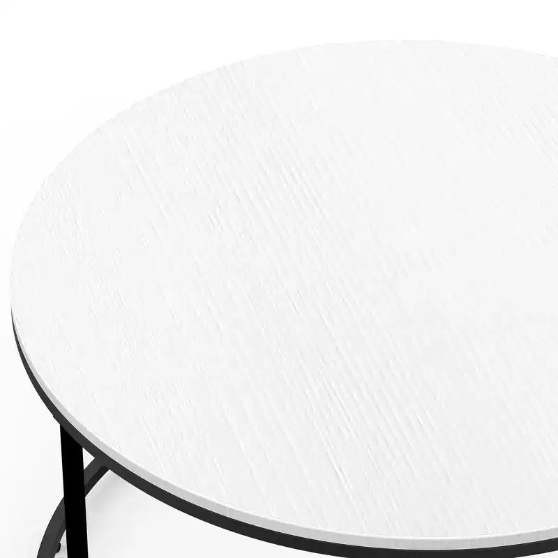 Tavolino da caffè moderno HOMCOM, tavolino rotondo con struttura in metallo nero per soggiorno, bianco