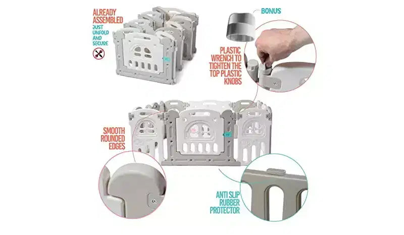 Box per bambini grande centro attività di sicurezza - Recinto per bambini a 14 pannelli con forma regolabile e opzione pieghevole - Play22Usa