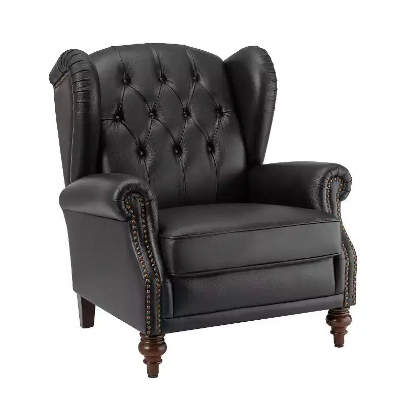 Poltrona a pozzetto Amanda 33, ampia, in vera pelle con gambe coniche in legno massiccio e bordo con borchie | ART OF LIVING DESIGNS