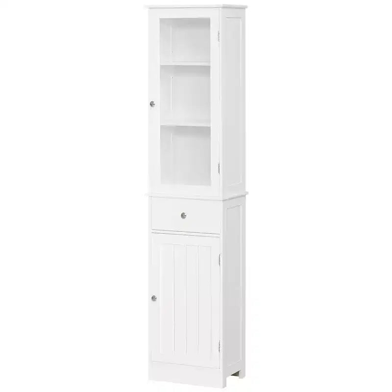 kleankin Tall Bathroom Cabinet, Narrow Bathroom Storage Cabinet with Acrylic Door, Drawer and Shelves