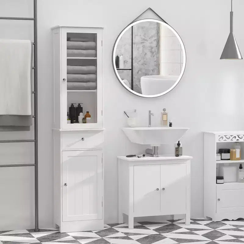 kleankin Armadietto da Bagno Alto, Mobiletto da Bagno Stretto con Anta in Acrilico, Cassetto e Ripiani
