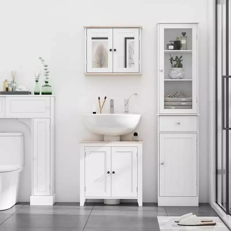 kleankin Armadietto da Bagno Alto, Mobiletto da Bagno Stretto con Anta in Acrilico, Cassetto e Ripiani
