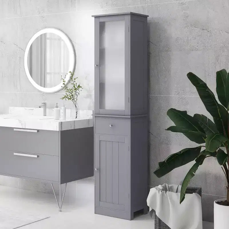 kleankin Armadietto da Bagno Alto, Mobiletto da Bagno Stretto con Anta in Acrilico, Cassetto e Ripiani