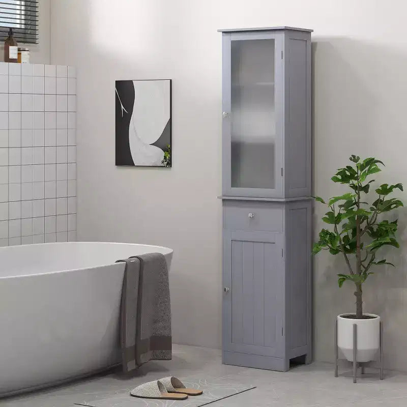 kleankin Armadietto da Bagno Alto, Mobiletto da Bagno Stretto con Anta in Acrilico, Cassetto e Ripiani