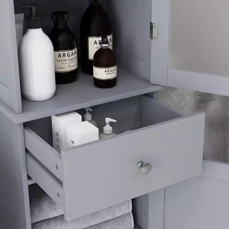 kleankin Armadietto da Bagno Alto, Mobiletto da Bagno Stretto con Anta in Acrilico, Cassetto e Ripiani