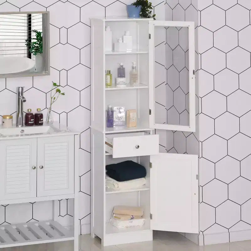 kleankin Armadietto da Bagno Alto, Mobiletto da Bagno Stretto con Anta in Acrilico, Cassetto e Ripiani