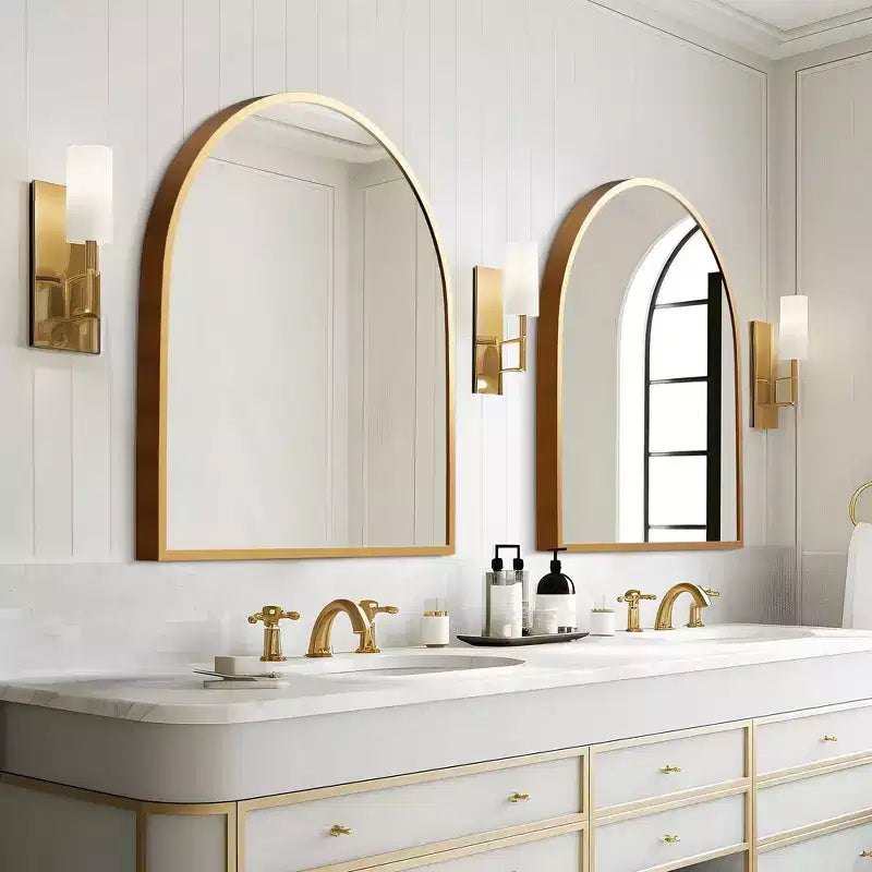 Specchio da parete con cornice in metallo ad arco Dovelina, specchio da bagno